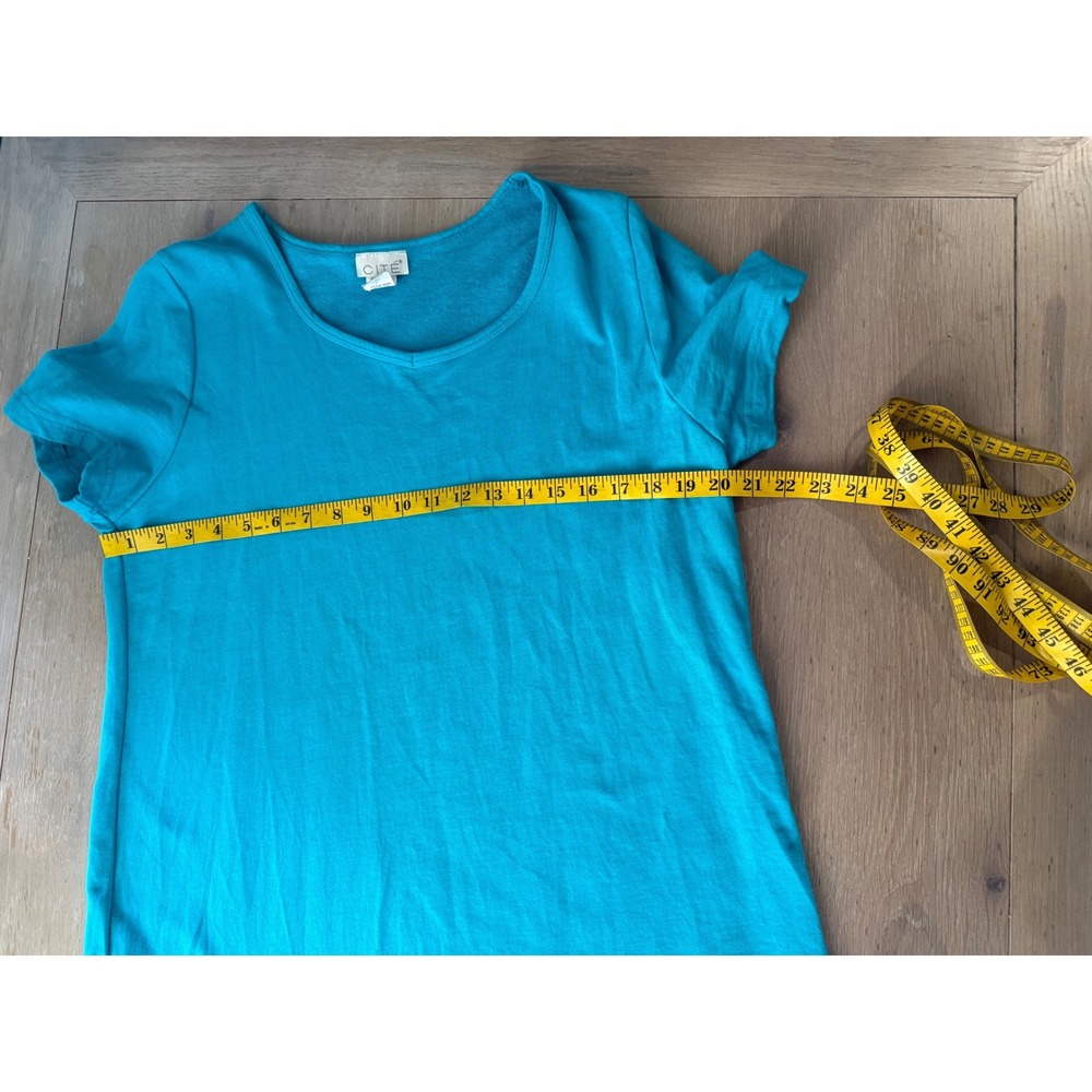 CITE Teal Blue Tropical City Palm Tree Graphic T Shirt maxi Dress Women's Large - Picture 6 of 7